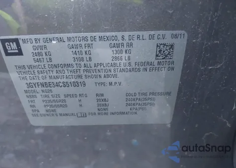 2012 Cadillac Srx Performance Collection z USA, uszkodzony, nr VIN 3GYFNBE34CS510319